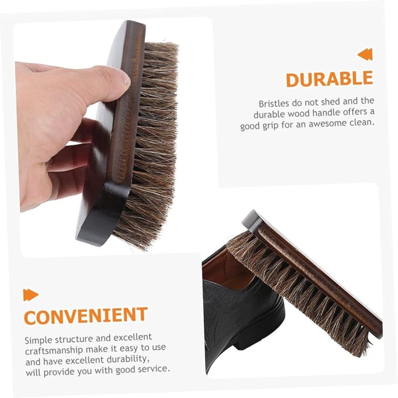 فرشاة تنظيف الجلد بشعر الحصان فرشاة تلميع خشبية لمجموعة العناية بالأحذية والجزمة - Image 3